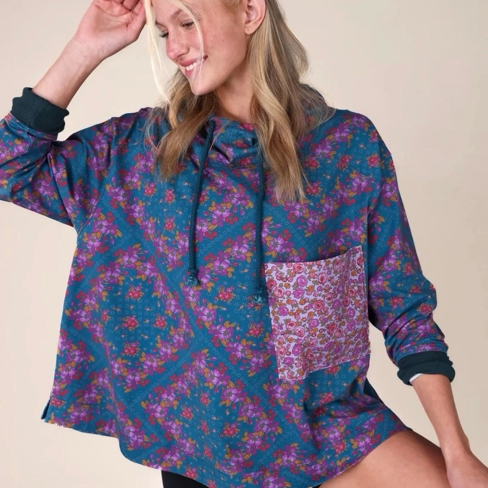 NATURAL LIFE Floral Hoodie - Blue and Pink